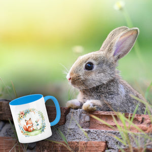 Fuchs und Hase mit Blumenkranz Kaffeebecher