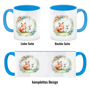 Fuchs und Hase mit Blumenkranz Kaffeebecher