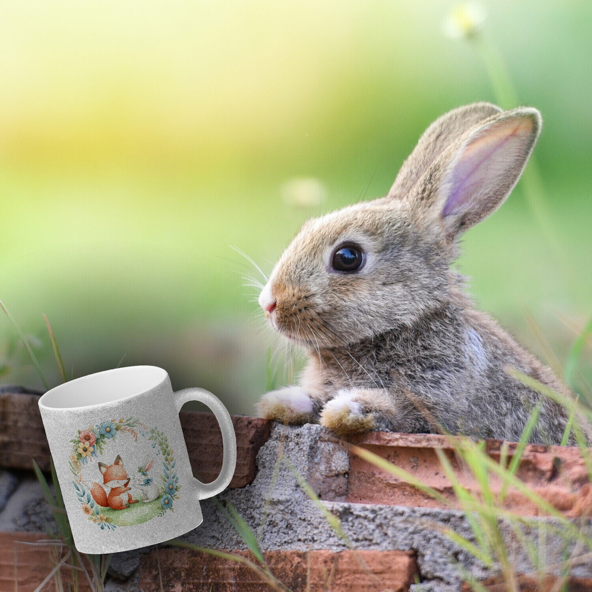 Fuchs und Hase mit Blumenkranz Kaffeebecher