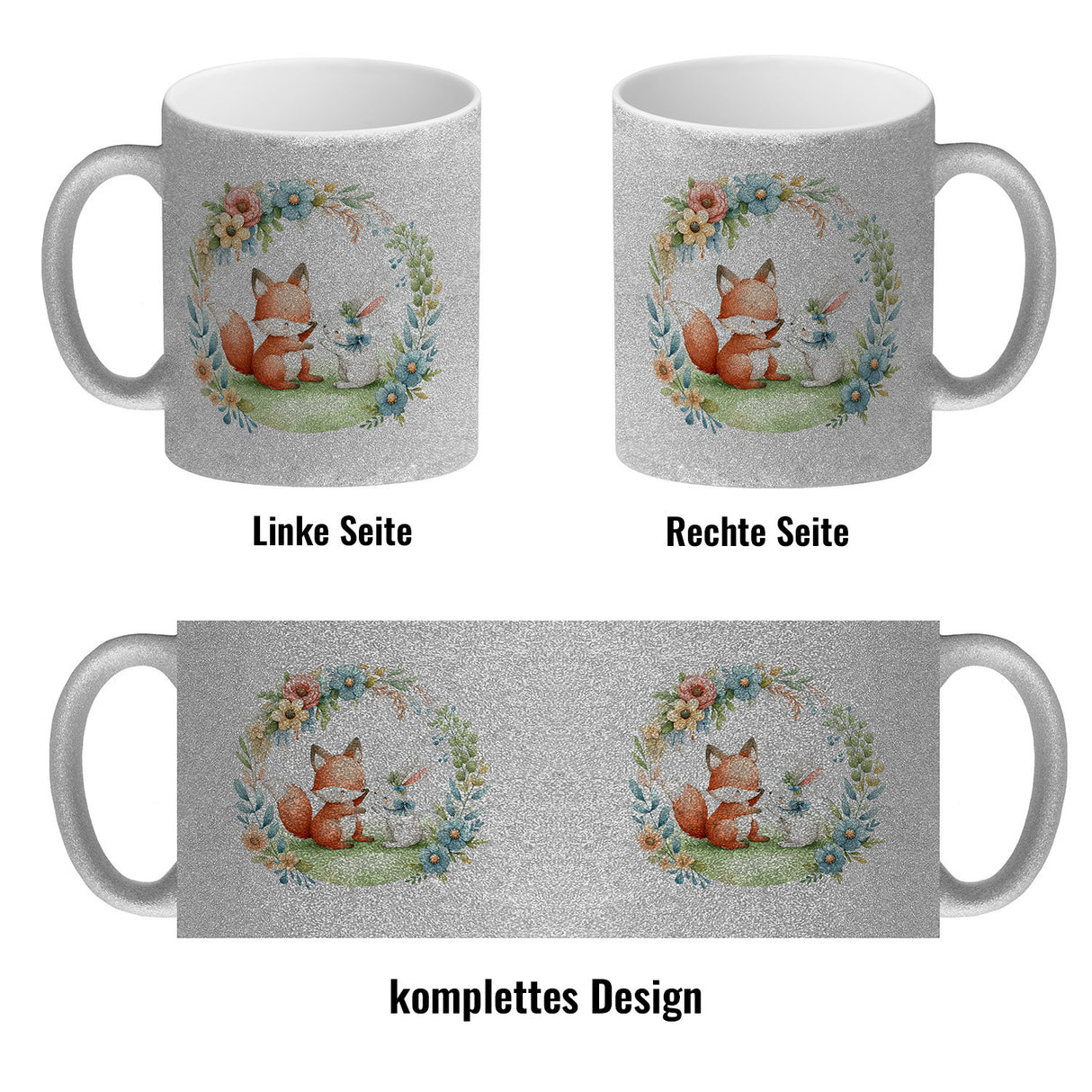 Fuchs und Hase mit Blumenkranz Kaffeebecher