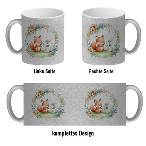 Fuchs und Hase mit Blumenkranz Kaffeebecher