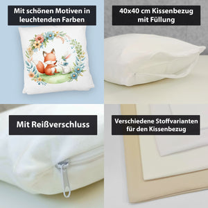 Fuchs und Hase mit Blumenkranz Kissen