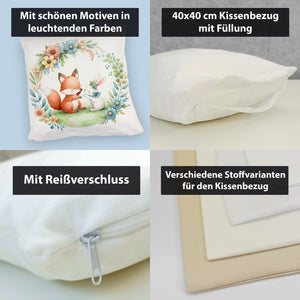 Fuchs und Hase mit Blumenkranz Kissen