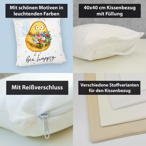 Pummel Biene Kissen mit Spruch Bee happy