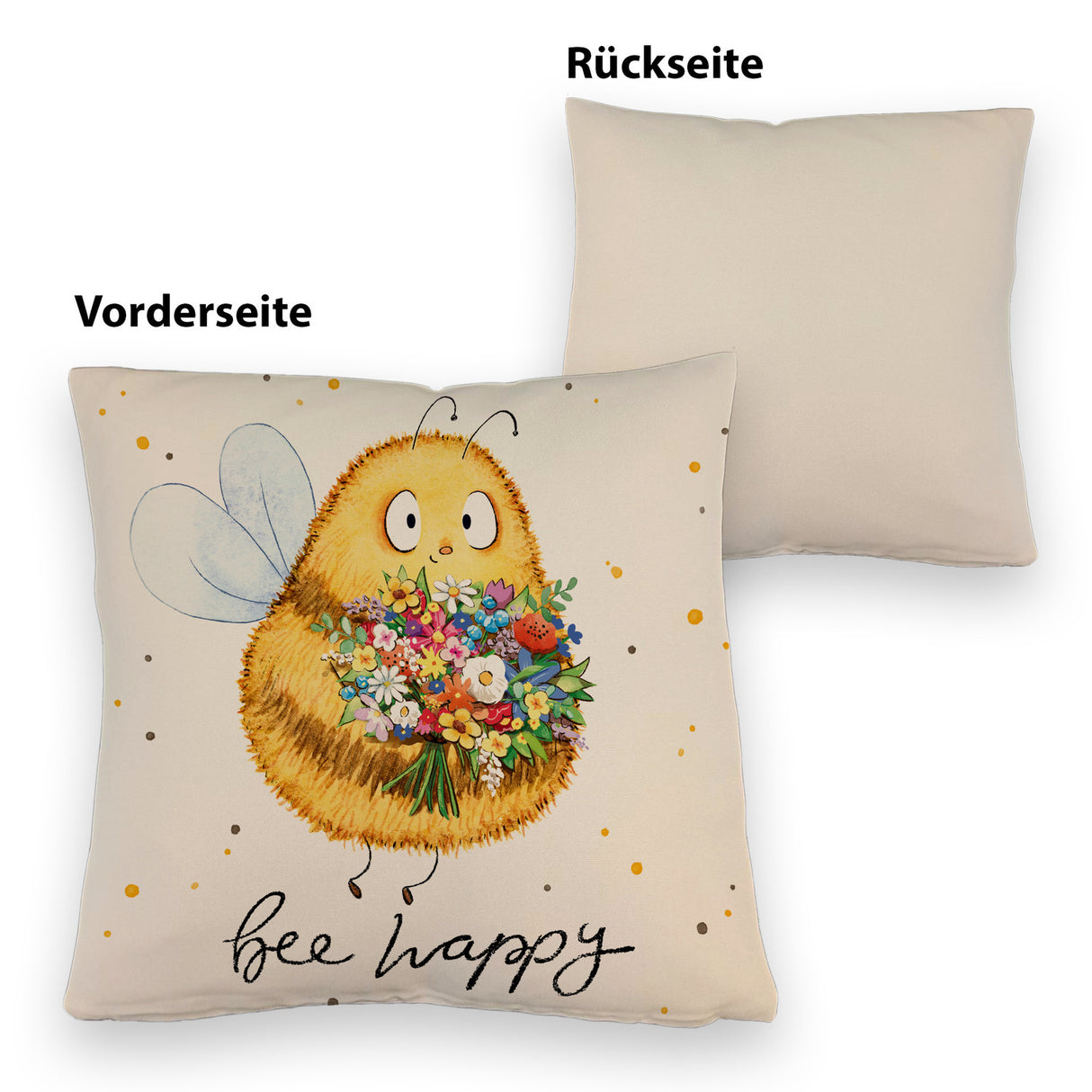 Pummel Biene Kissen mit Spruch Bee happy