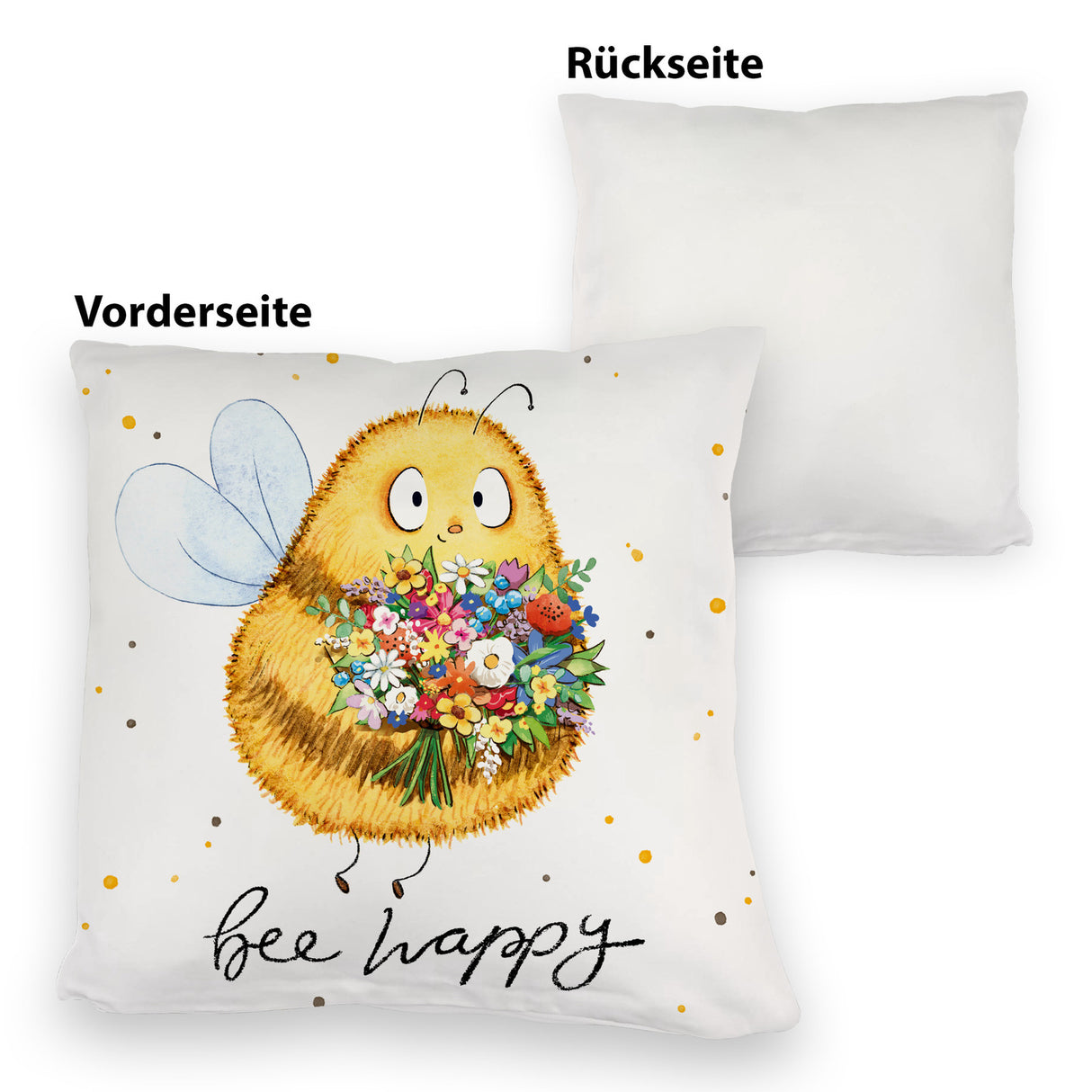 Pummel Biene Kissen mit Spruch Bee happy