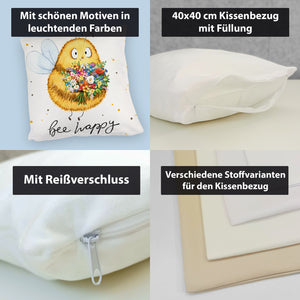 Pummel Biene Kissen mit Spruch Bee happy