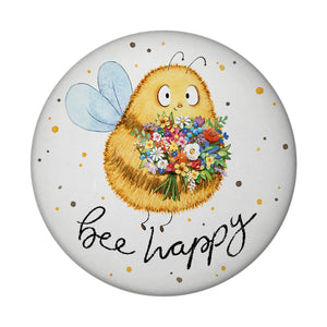Pummel Biene Magnet rund rund mit Spruch Bee happy