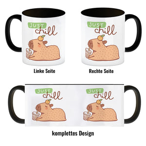 Capybara mit Bubble Tea Kaffeebecher mit Spruch Just Chill
