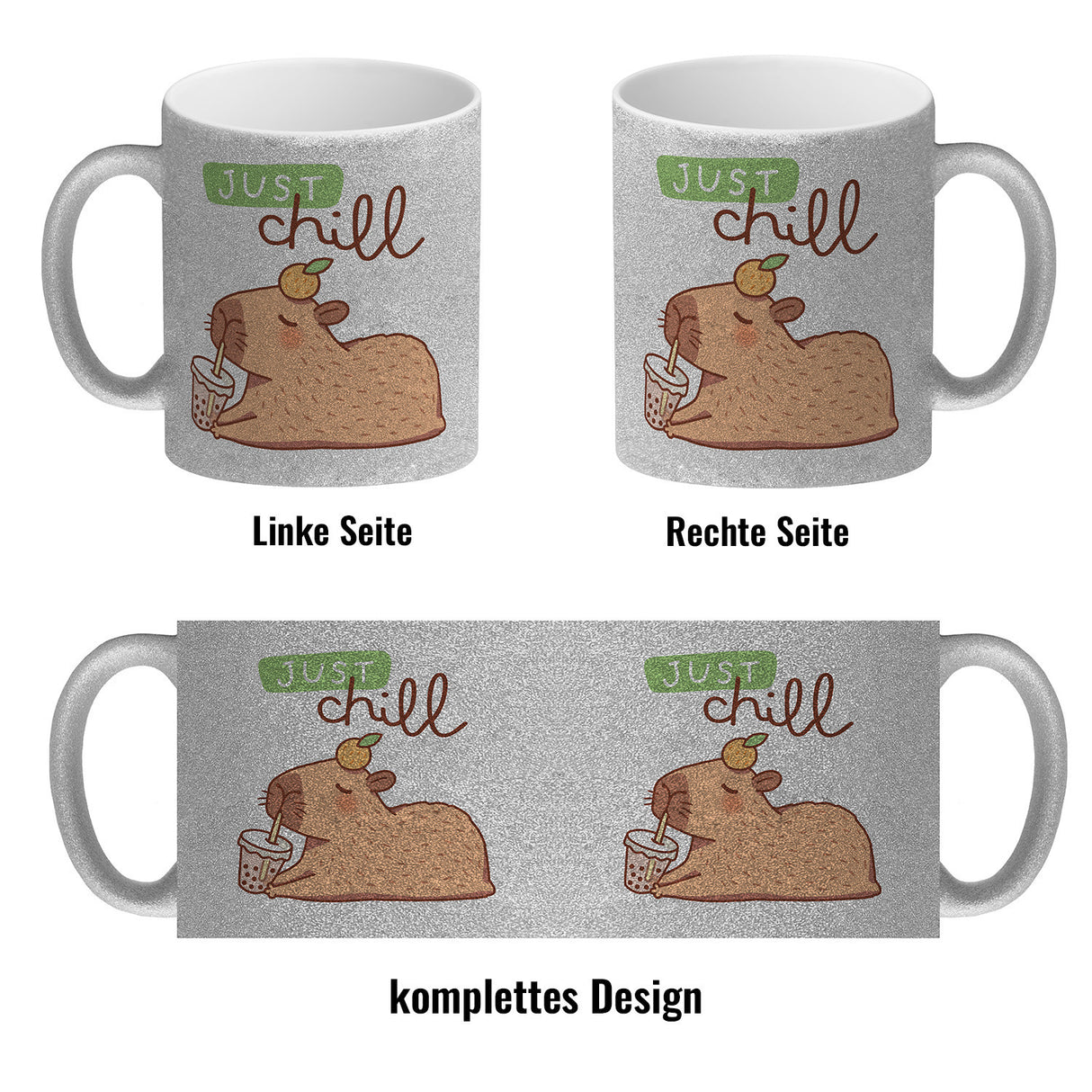 Capybara mit Bubble Tea Kaffeebecher mit Spruch Just Chill