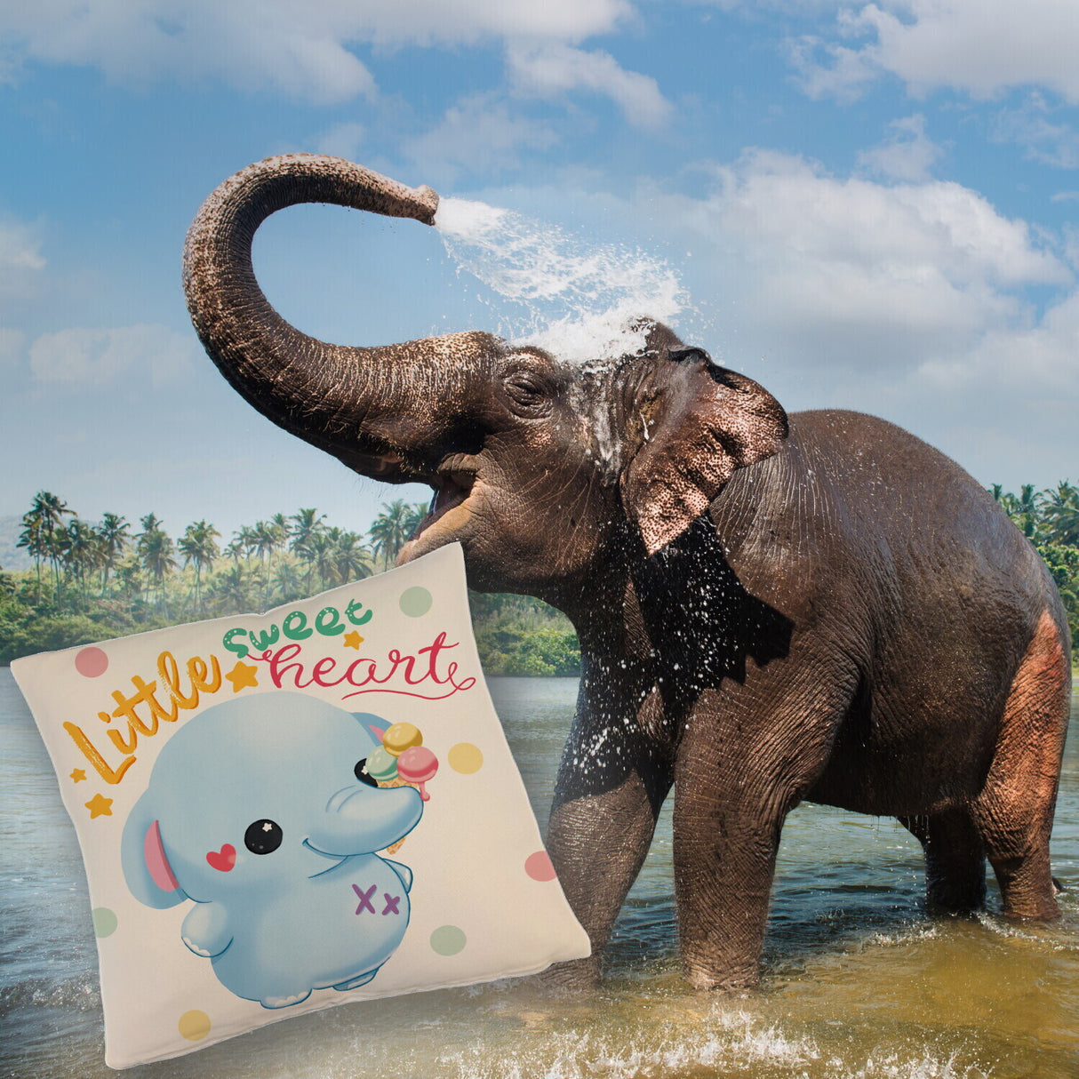 Elefant Kissen mit Spruch Little sweetheart