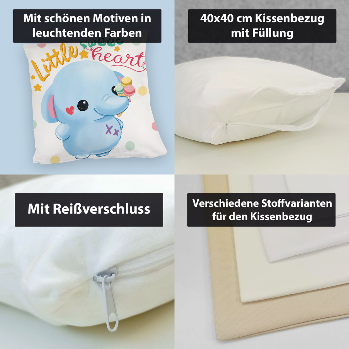 Elefant Kissen mit Spruch Little sweetheart