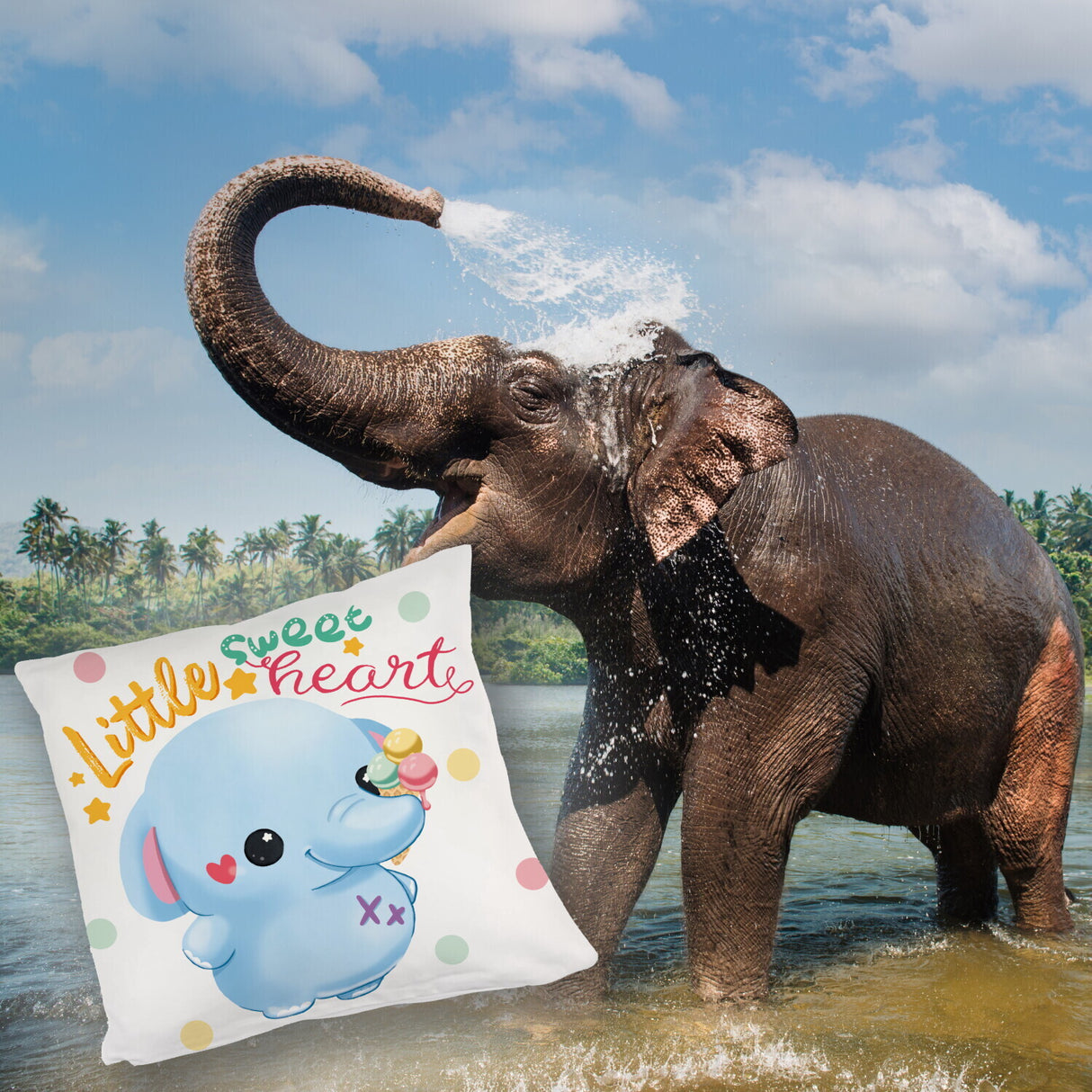 Elefant Kissen mit Spruch Little sweetheart