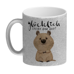 Quokka Kaffeebecher mit Spruch Glücklich steht dir gut