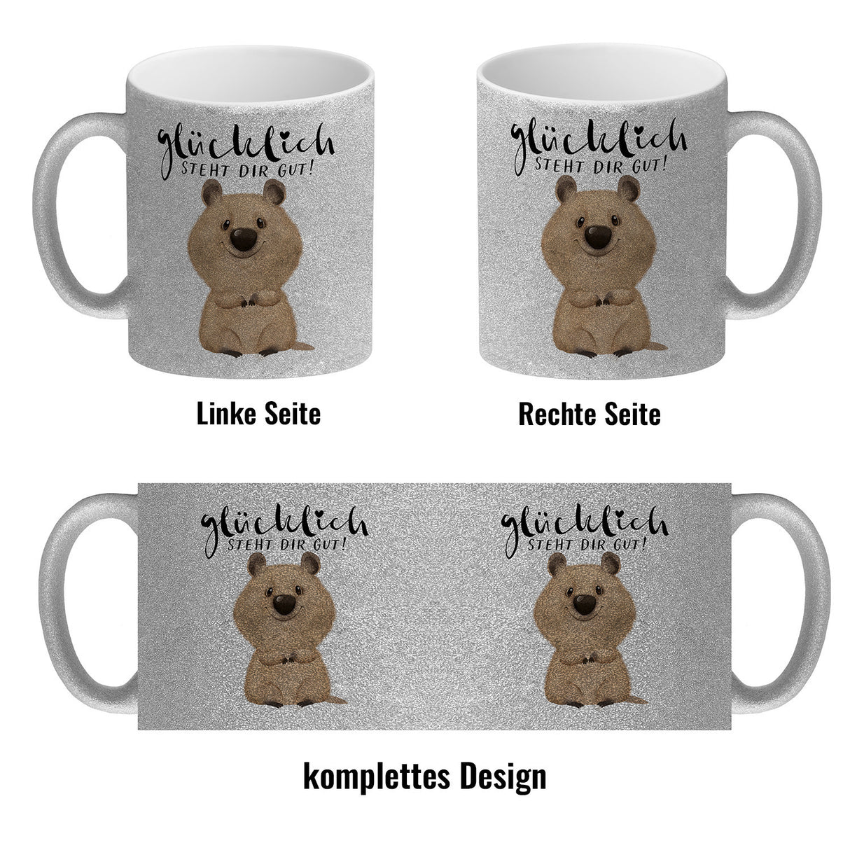 Quokka Kaffeebecher mit Spruch Glücklich steht dir gut