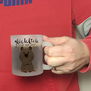 Quokka Kaffeebecher mit Spruch Glücklich steht dir gut