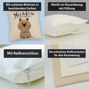 Quokka Kissen mit Spruch Glücklich steht dir gut