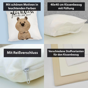 Quokka Kissen mit Spruch Glücklich steht dir gut