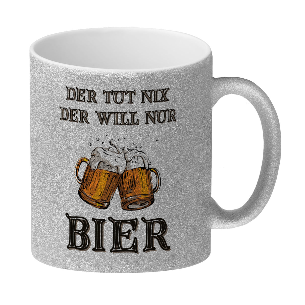 Bier Kaffeebecher mit Spruch Der tut nix der will nur Bier