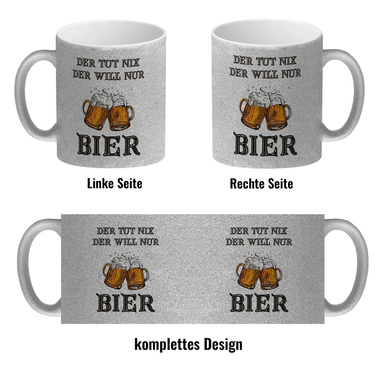 Bier Kaffeebecher mit Spruch Der tut nix der will nur Bier