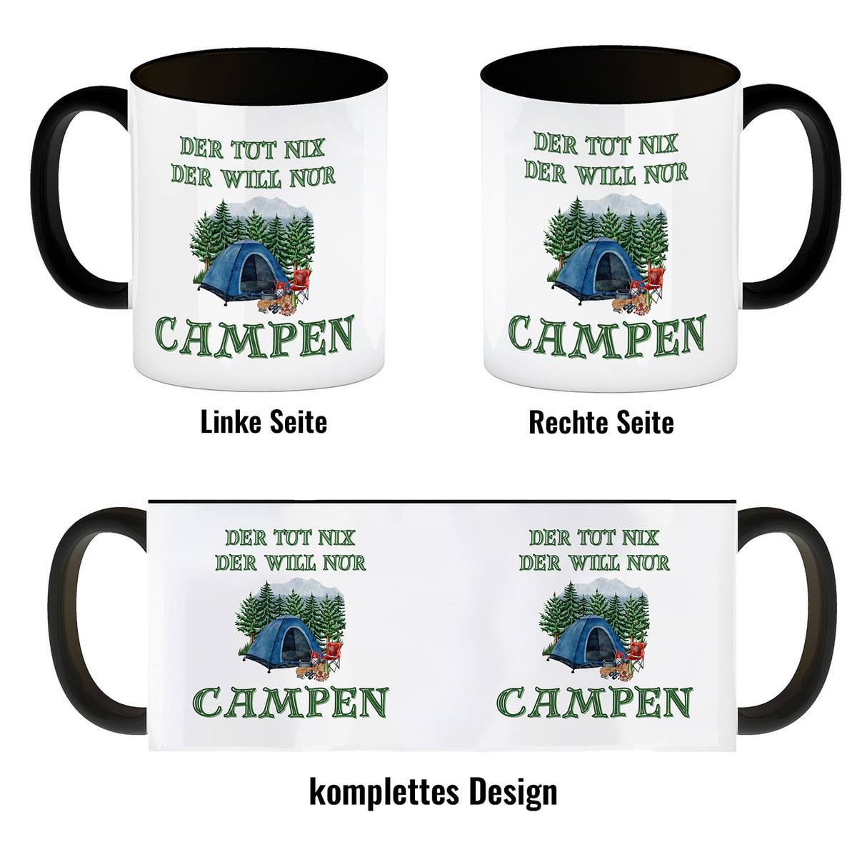 Campen Kaffeebecher mit Spruch Der tut nix der will nur Campen