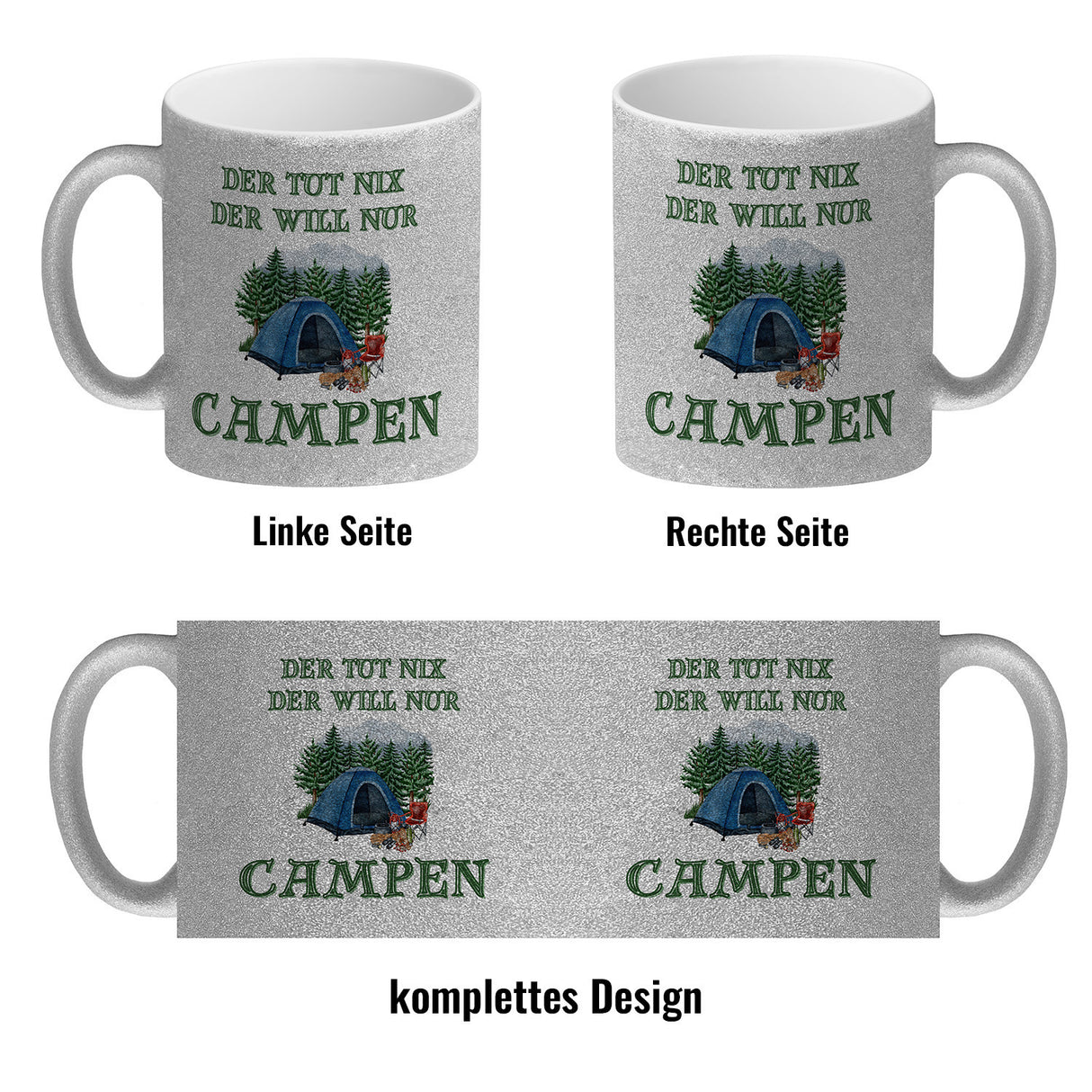 Campen Kaffeebecher mit Spruch Der tut nix der will nur Campen