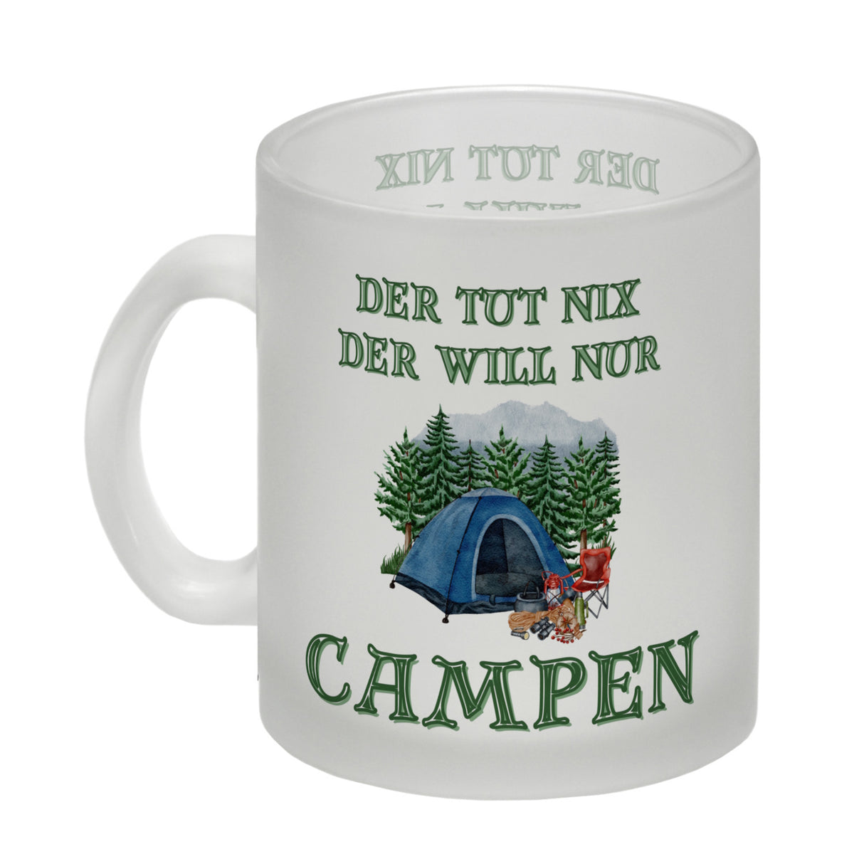 Campen Kaffeebecher mit Spruch Der tut nix der will nur Campen