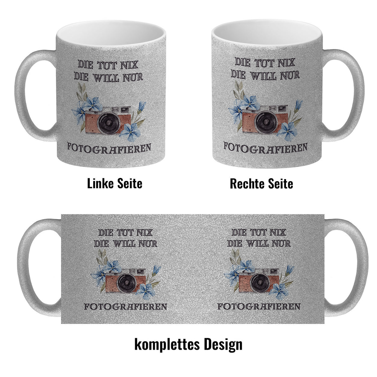 Fotografieren Kaffeebecher mit Spruch Die tut nix die will nur Fotografieren