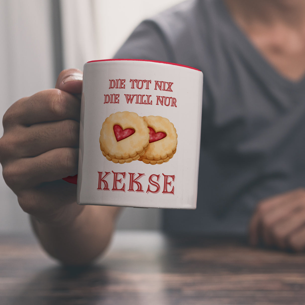 Kekse Kaffeebecher mit Spruch Die tut nix die will nur Kekse