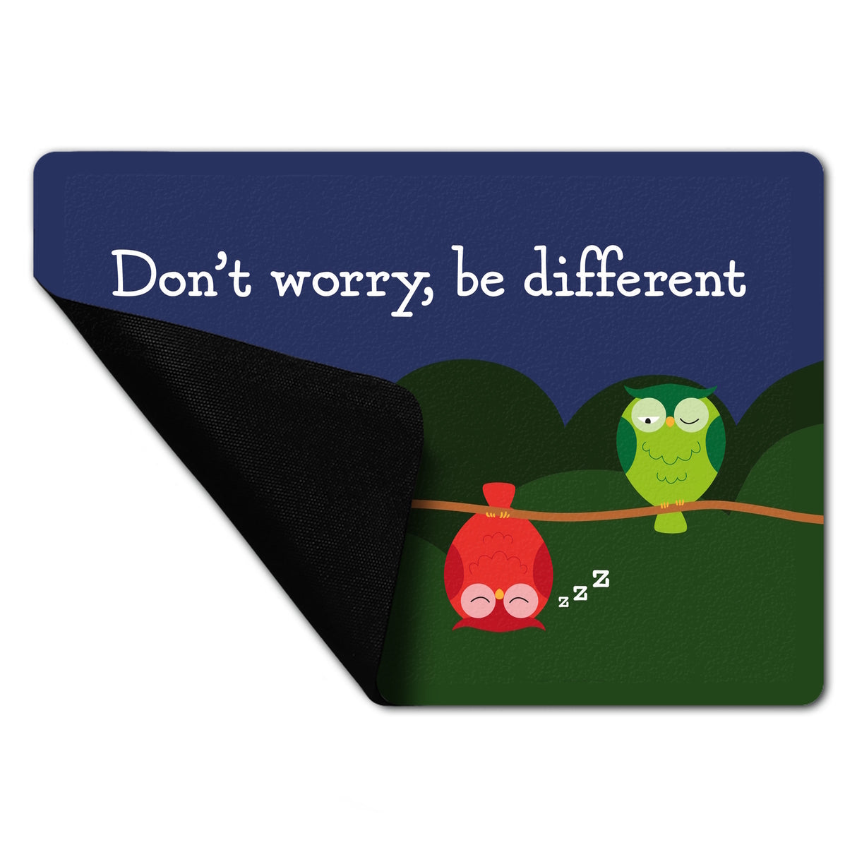 Eule Fußmatte in 35x50 cm ohne Rand mit Spruch Dont worry be different