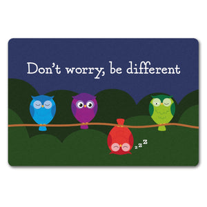 Eule Fußmatte in 35x50 cm ohne Rand mit Spruch Dont worry be different