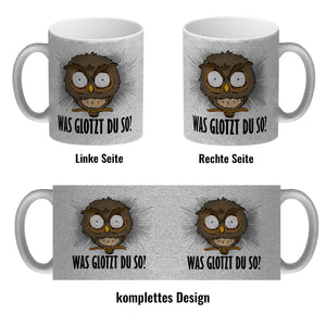 Eule Kaffeebecher mit Spruch Was glotzt du so?
