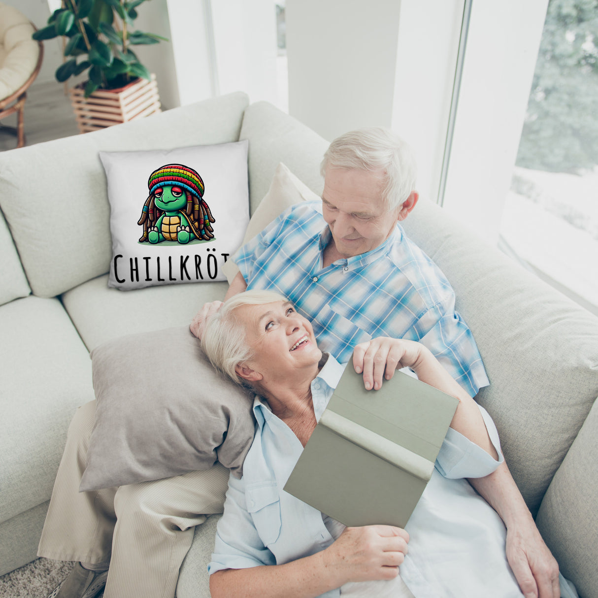 Schildkröte Rastafari Kissen mit Spruch Chillkröte
