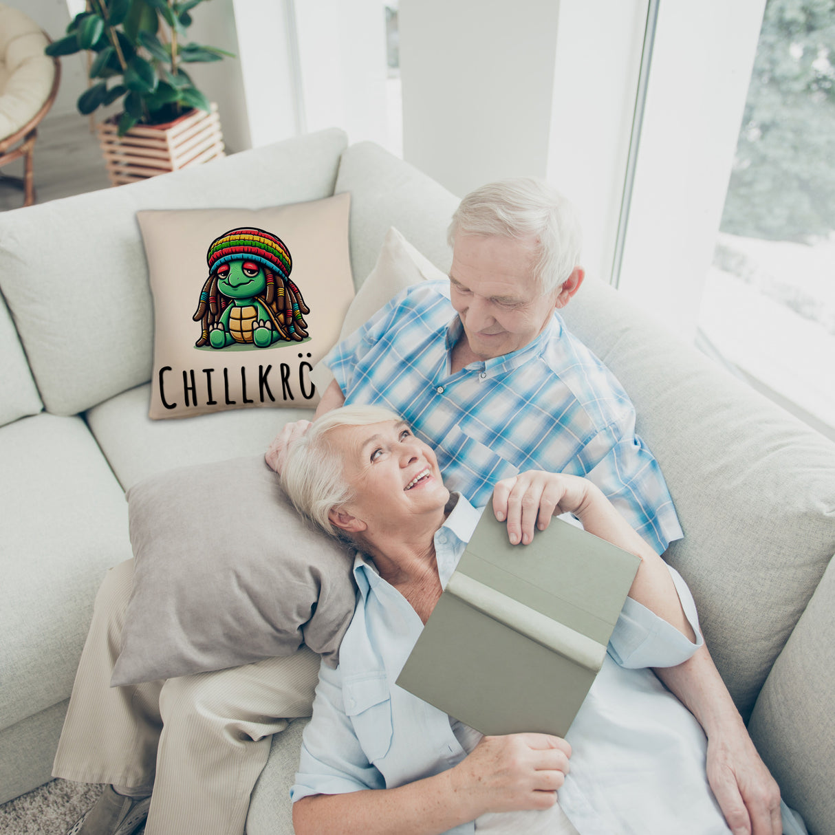 Schildkröte Rastafari Kissen mit Spruch Chillkröte