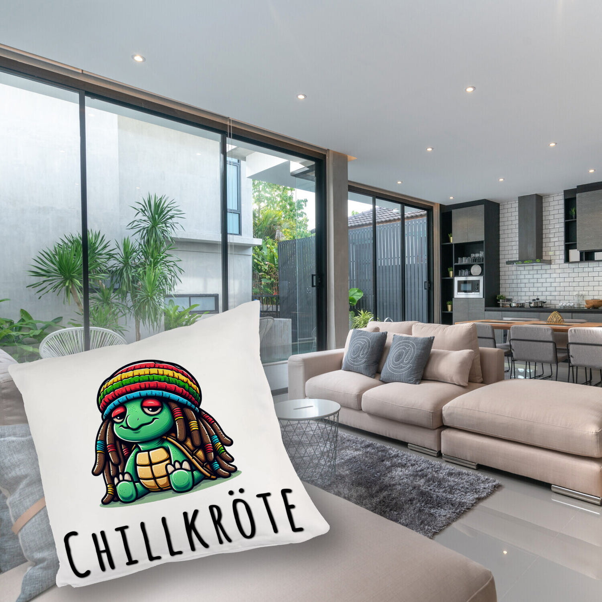 Schildkröte Rastafari Kissen mit Spruch Chillkröte