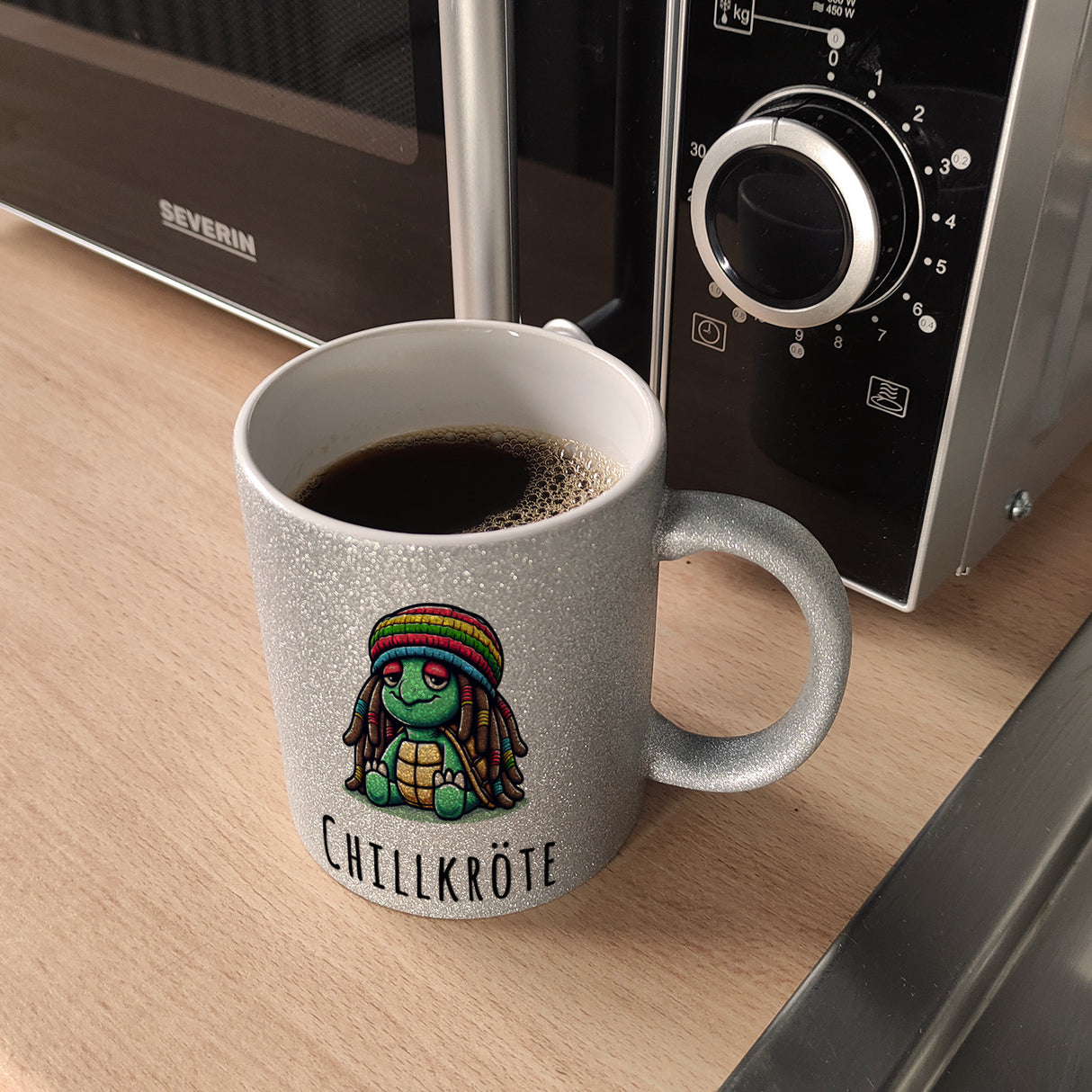 Schildkröte Rastafari Kaffeebecher mit Spruch Chillkröte