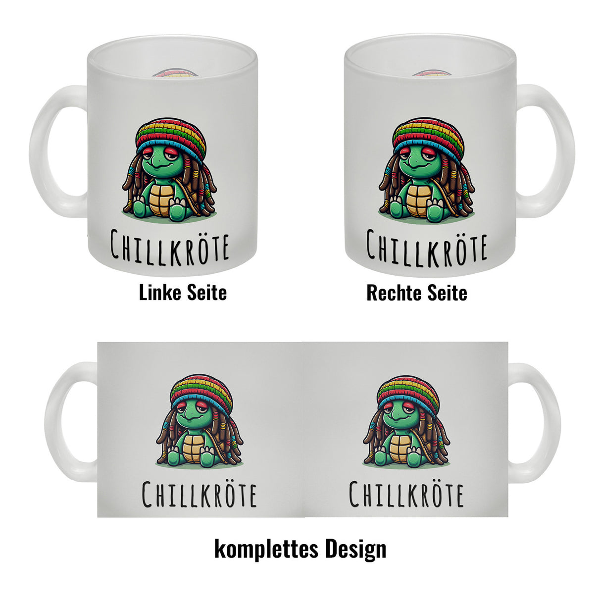 Schildkröte Rastafari Kaffeebecher mit Spruch Chillkröte