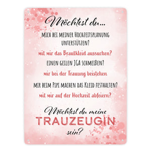 Möchtest du meine Trauzeugin sein? Metallschild in 15x20 cm