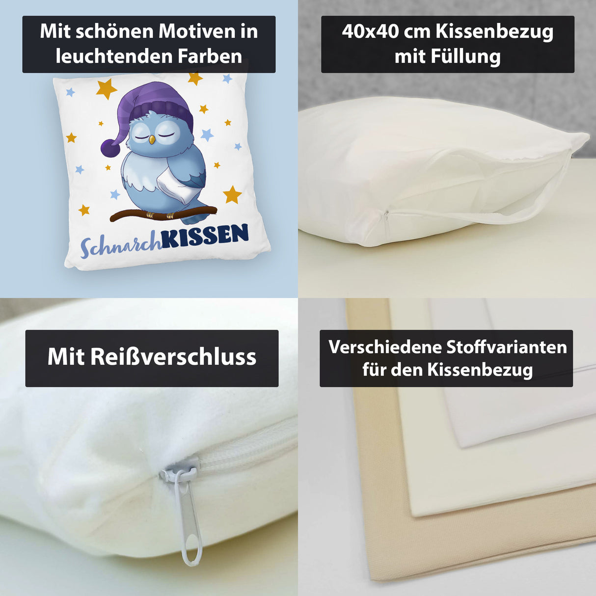 Schlafende Eule Kissen mit Spruch SchnarchKissen