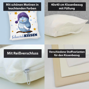 Schlafende Eule Kissen mit Spruch SchnarchKissen