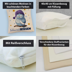 Schlafende Eule Kissen mit Spruch SchnarchKissen