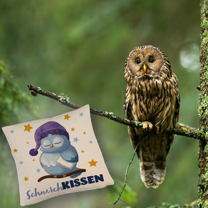 Schlafende Eule Kissen mit Spruch SchnarchKissen