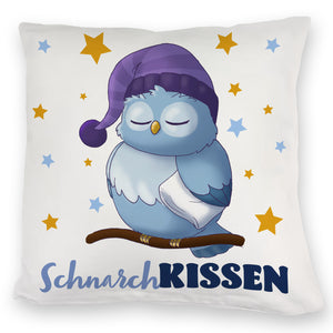 Schlafende Eule Kissen mit Spruch SchnarchKissen