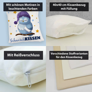 Schlafende Eule Kissen mit Spruch SchnarchKissen
