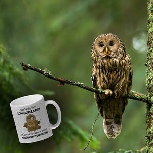 Eule Kaffeebecher mit Spruch Kreativ statt komischer Kauz