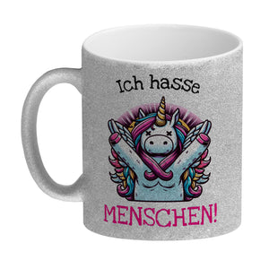 Einhorn Kaffeebecher mit Spruch Ich hasse Menschen!