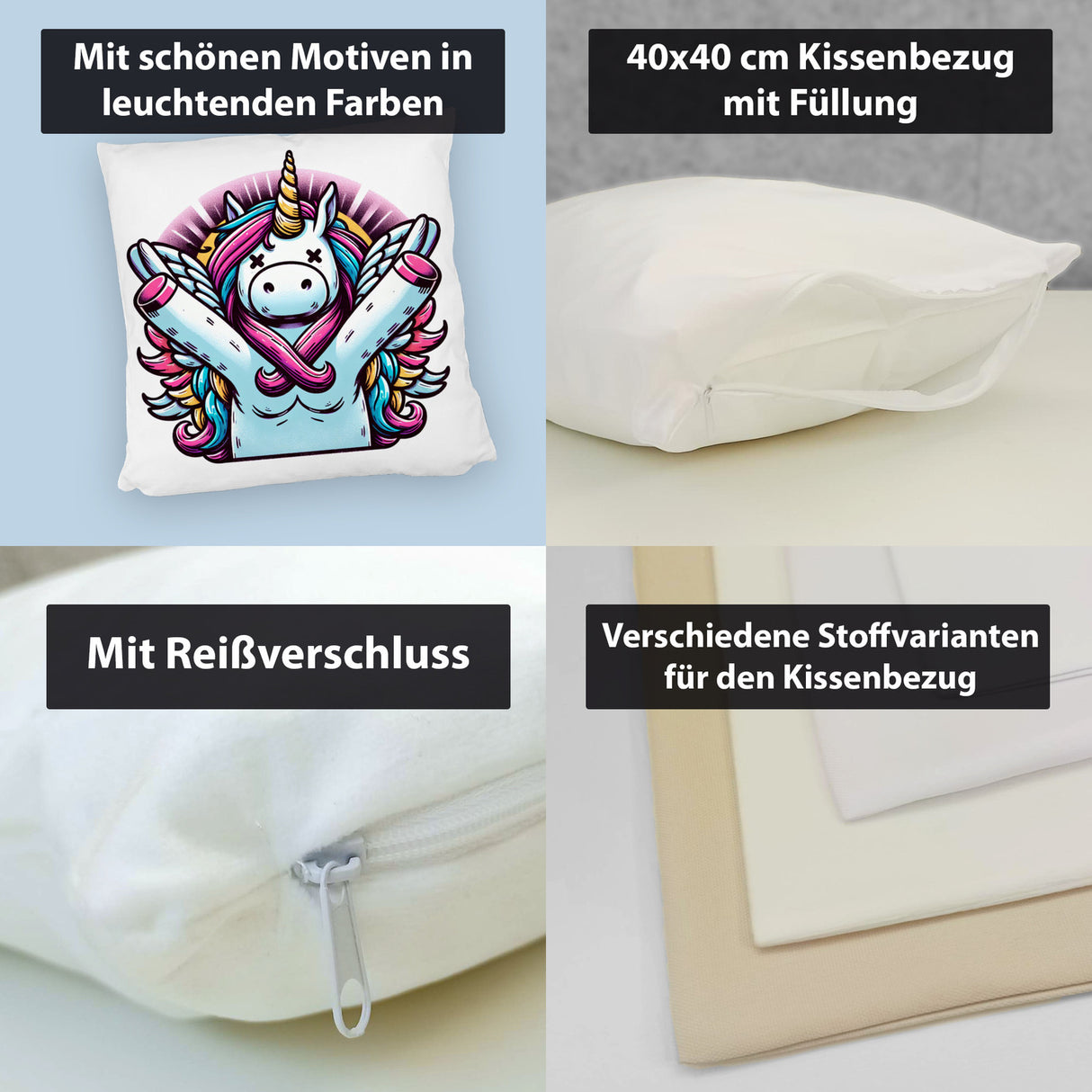 Grimmiges Einhorn Kissen