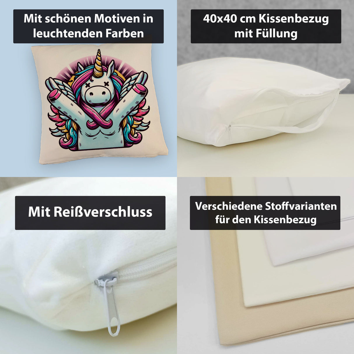 Grimmiges Einhorn Kissen