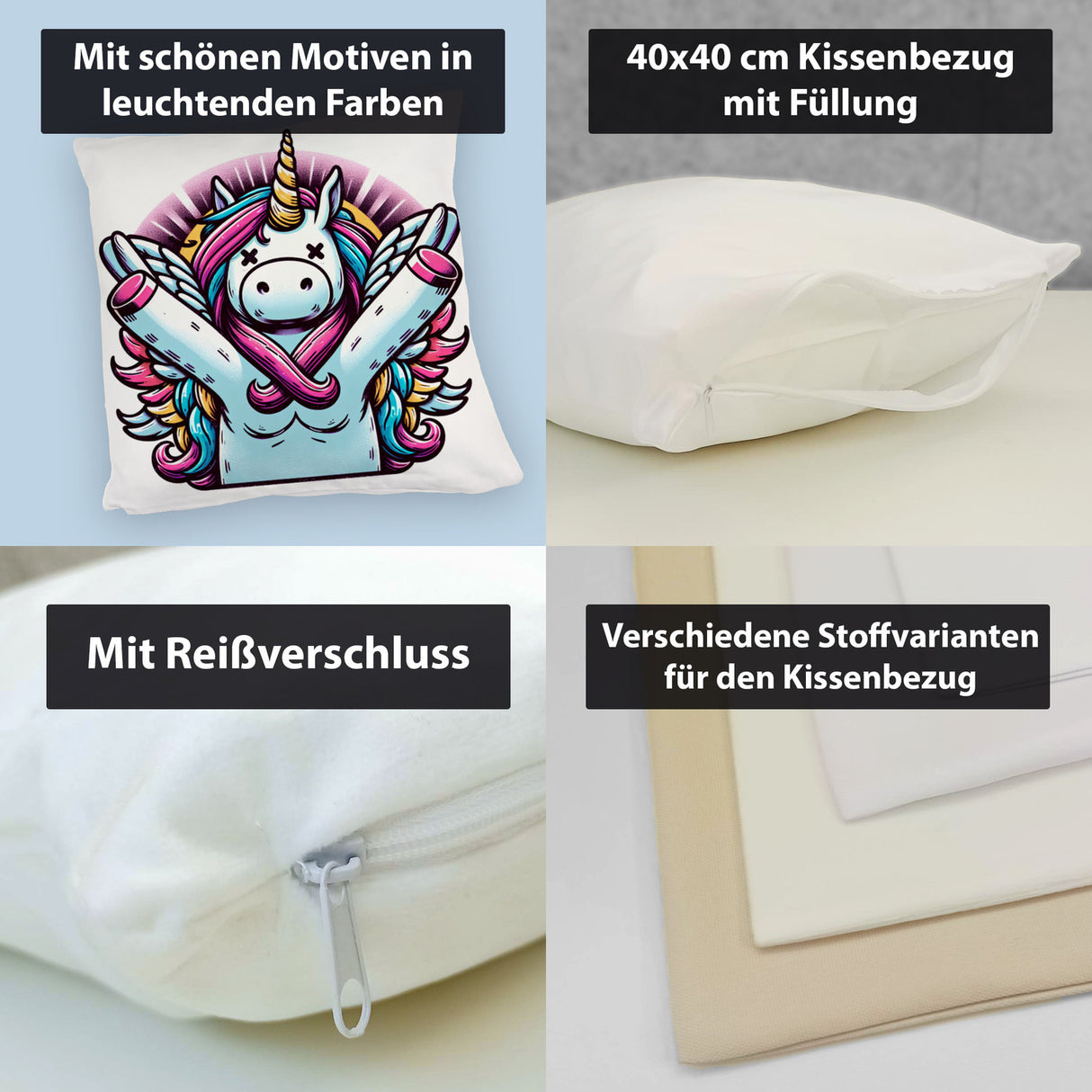 Grimmiges Einhorn Kissen