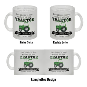 Traktor Kaffeebecher mit Spruch Kindheitsträume - Für immer Traktor fahren